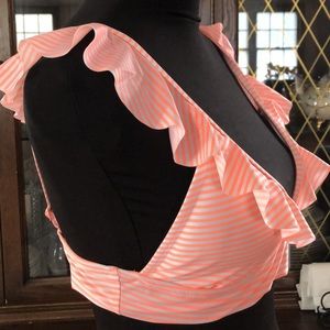 Coral striped bikini top